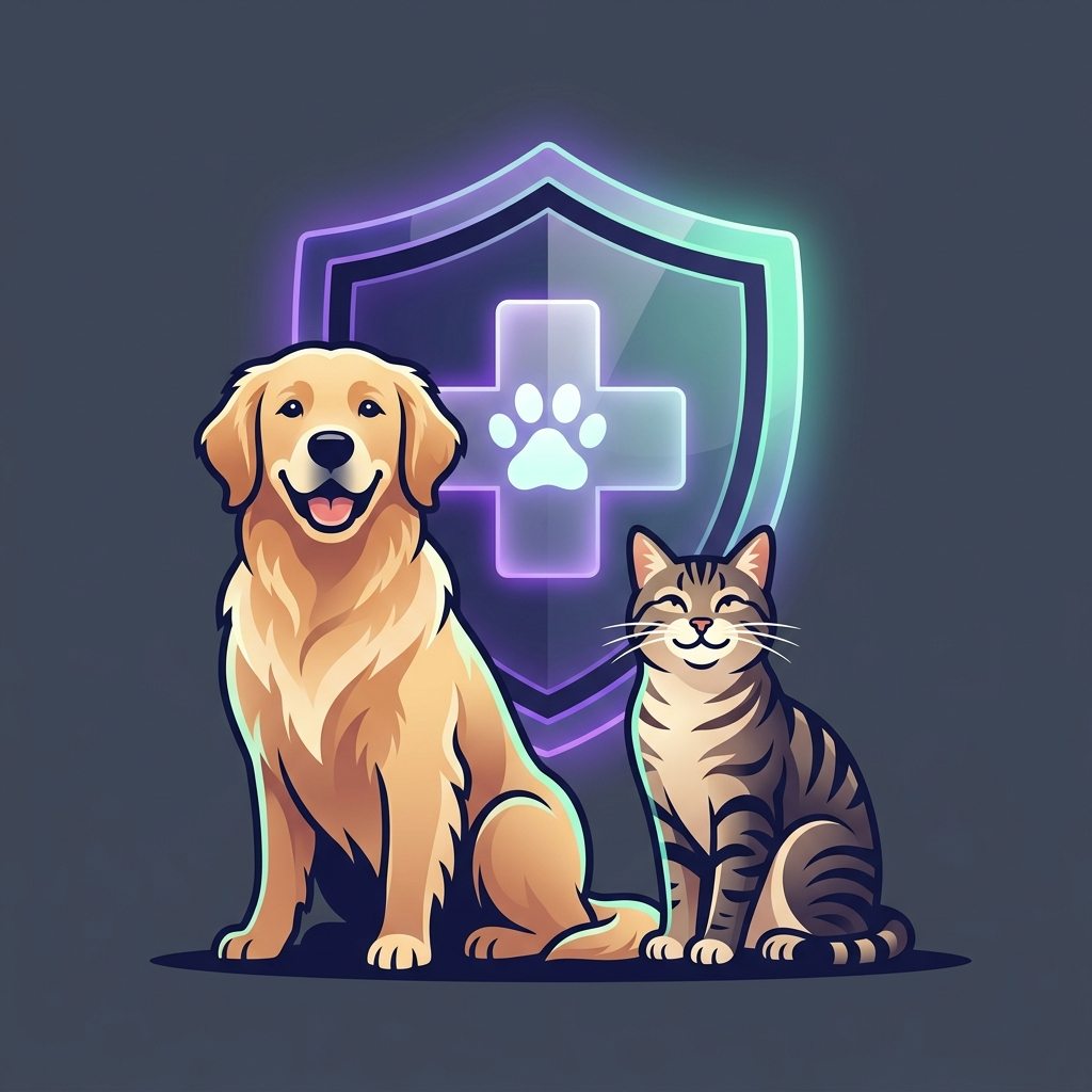 Happy Dog and Cat beside veterinary clinic dashboard